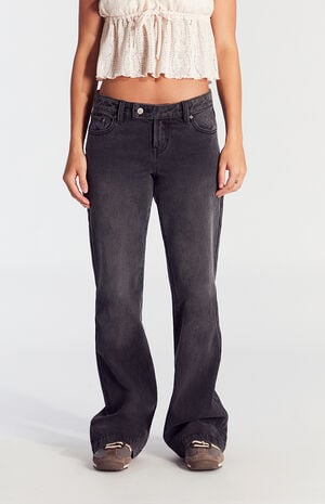 Jade Button Tab Low Rise Bootcut Jeans Black