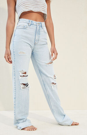 Eco Light Blue Ripped '90s Boyfriend Jeans image number 4
