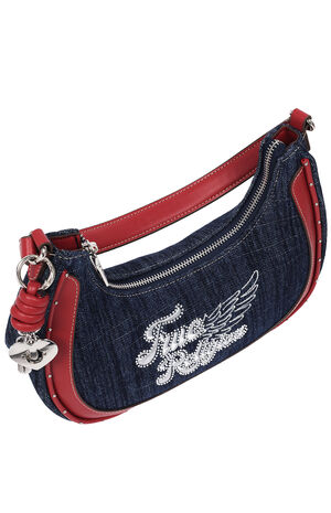 Red Wing Motif Denim Hobo Bag image number 5