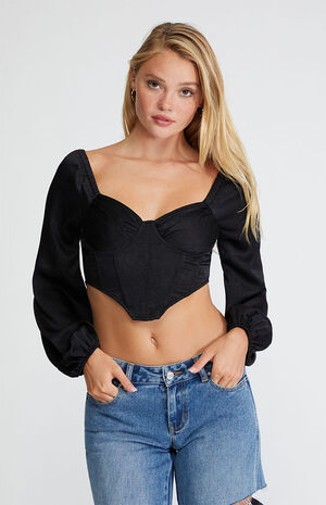 Satin Long Sleeve Corset Top image number 1