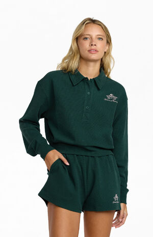 Waffle Knit Jersey Long Sleeve Polo Top image number 1