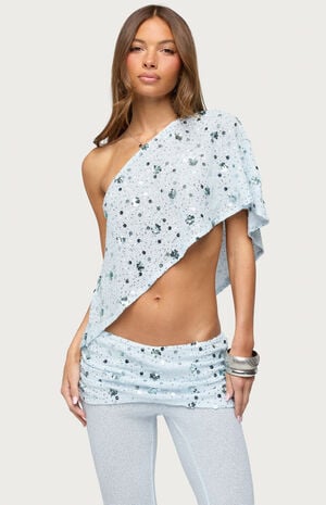 Zephyra Beaded & Sequin One Shoulder Poncho image number 1
