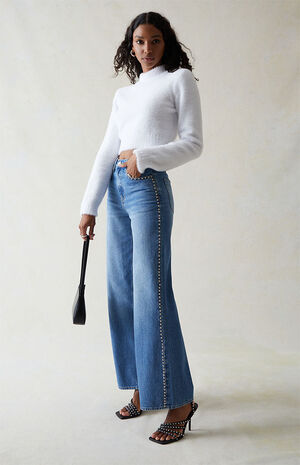 Medium Indigo Studded Wide Leg Jeans image number 2