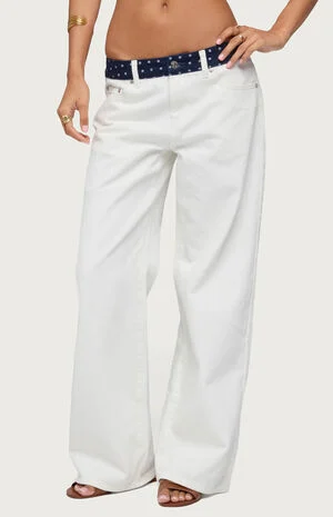 Polka Dot Low Rise Baggy Jeans image number 1