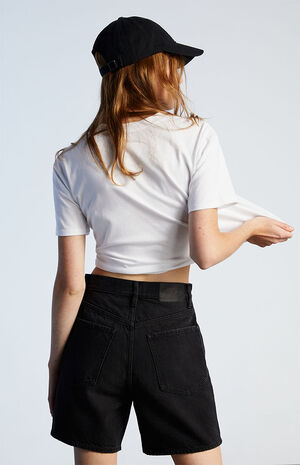 Eco Black Denim Dad Shorts image number 4