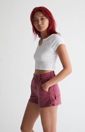Mauve Utility Straight Leg Denim Shorts image number 2