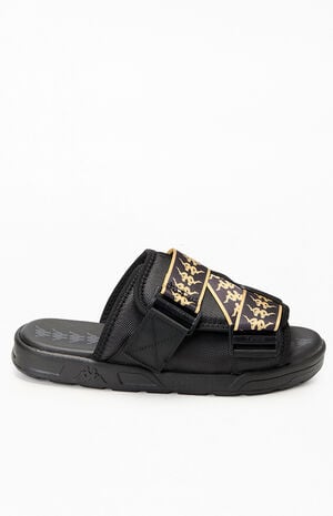 Black & Gold 222 Banda Mitel 1 Slide Sandals