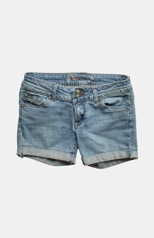 2000s Y2K Low Rise Micro Light Blue Jean Shorts image number 1
