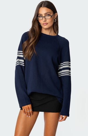 Contrast Stripe Oversized Knit Top image number 1