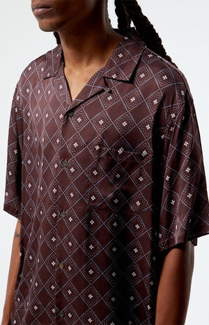 Brown Satin Oversized Camp Shirt image number 2