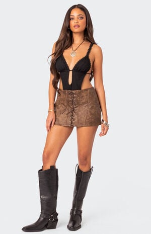 Ainsley Lace Up Faux Leather Mini Skirt image number 4