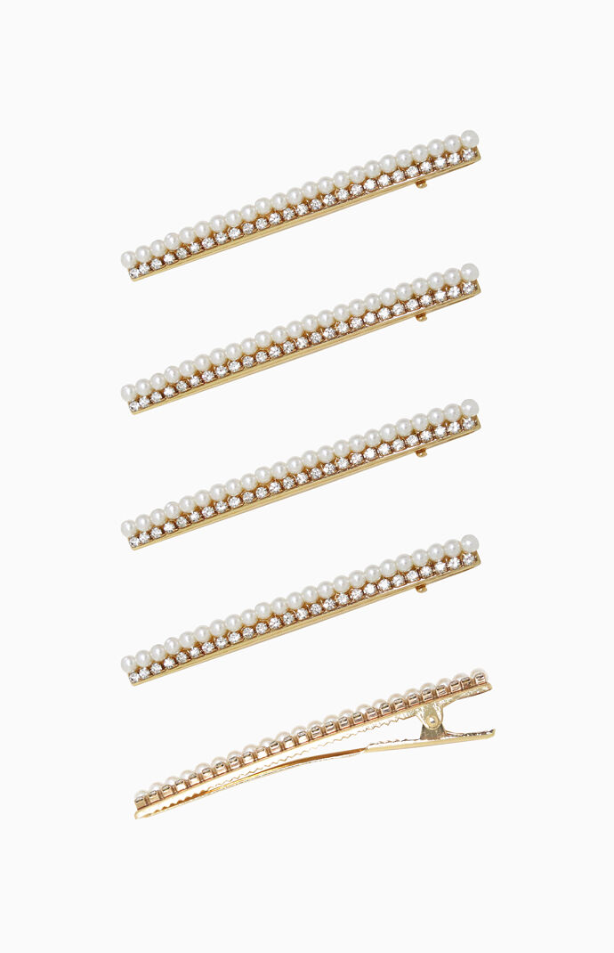 Thin Pearl And Crystal Hair Clips