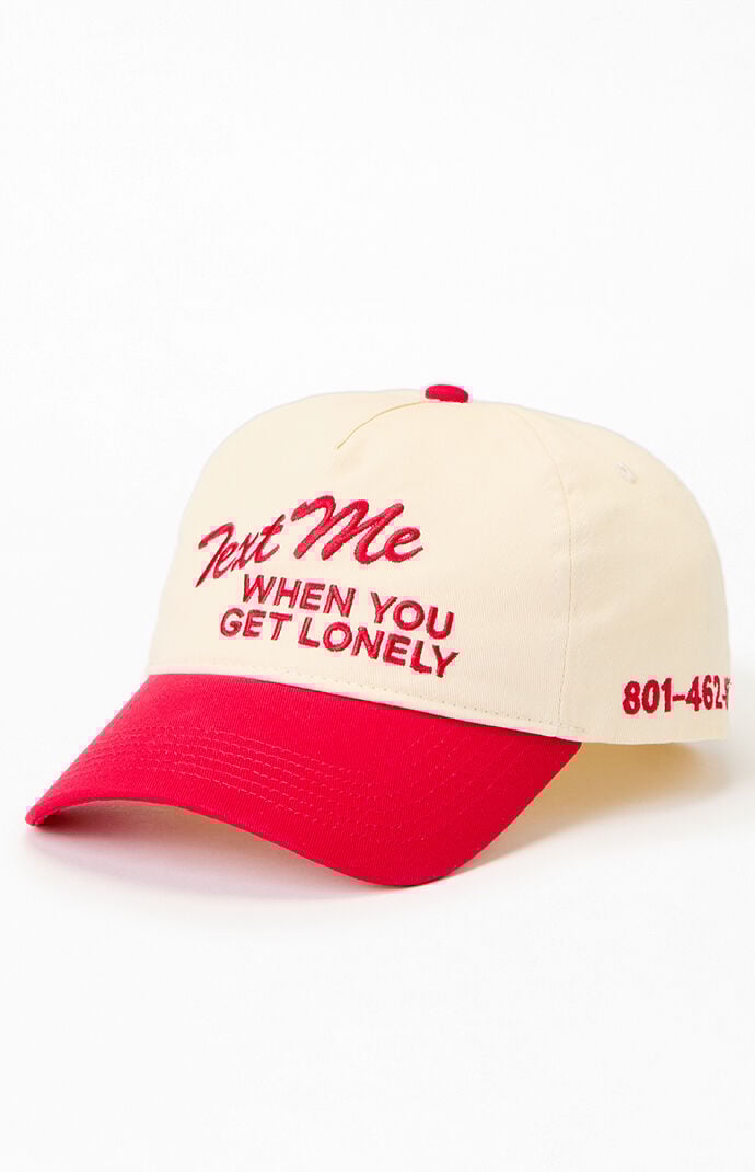 LONELY GHOST Cream & Red Text Me When You Get Lonely Snapback Hat