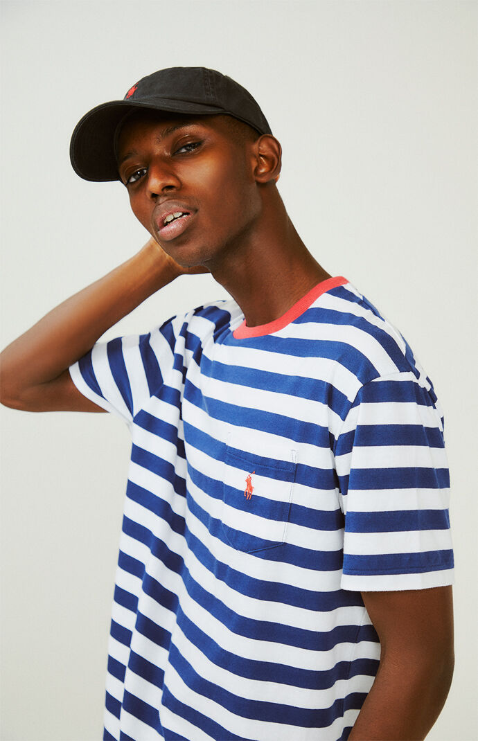 ralph lauren blue and white striped t shirt
