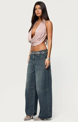 Studded Backless Cowl Neck Top image number 4