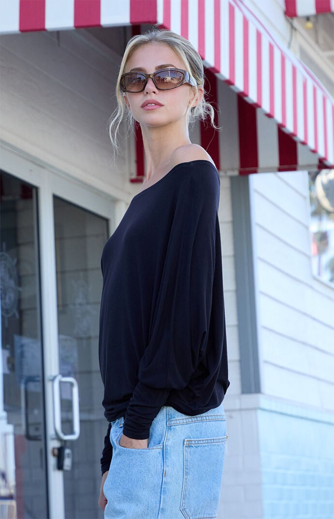 John Galt Black Aina Off-The-Shoulder Long Sleeve Top