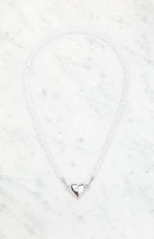 Pearl Silver Heart Necklace image number 1
