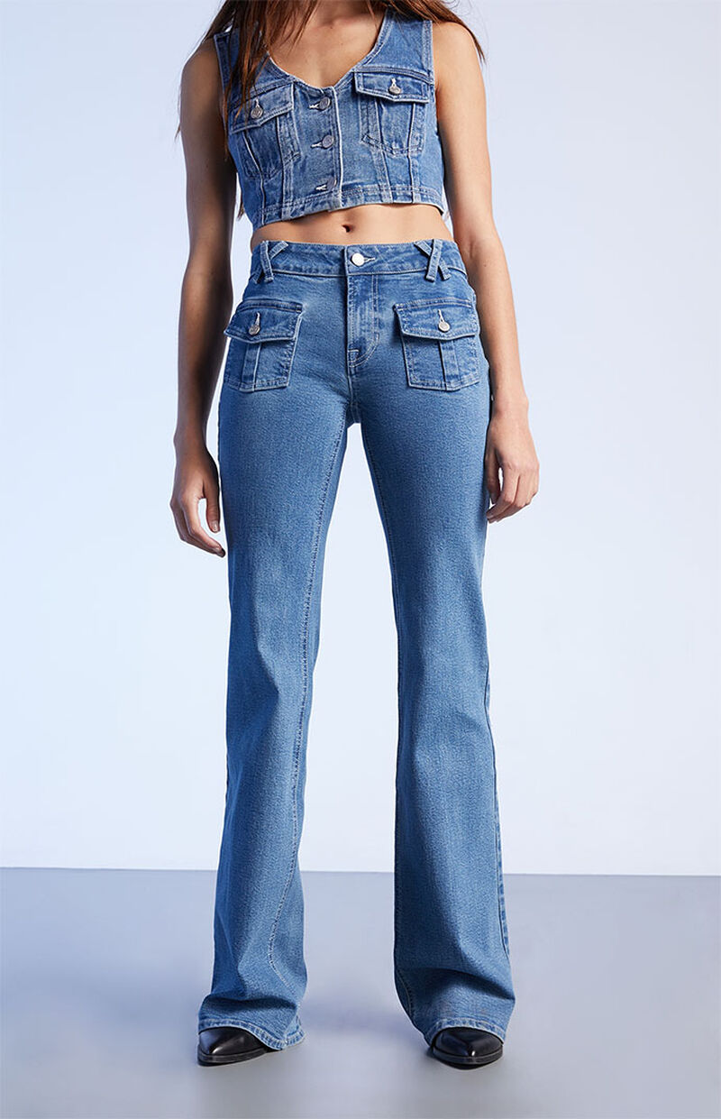 PacSun Dark Blue Low Rise Cargo Flare Jeans PacSun