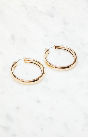 Gold Tube Hoop Earrings image number 2