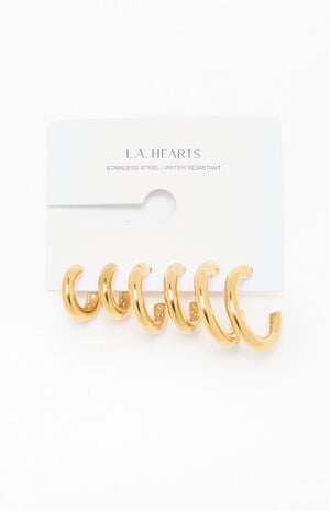 3 Pack Chunky Gold Hoop Earrings image number 1