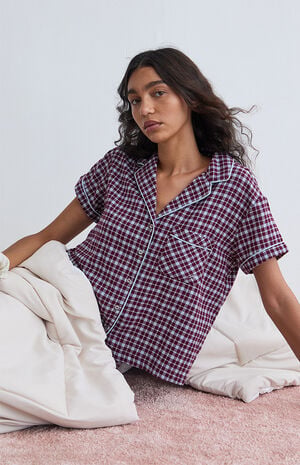 Flannel Short Sleeve Pajama Shirt image number 1