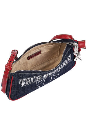 Bling Logo Red Denim Shoulder Bag image number 6