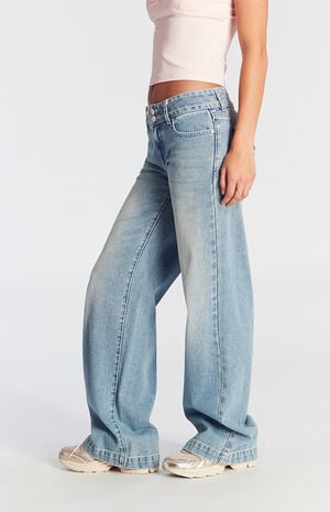 Casey Low Rise Baggy Jeans Button Medium Indigo image number 3