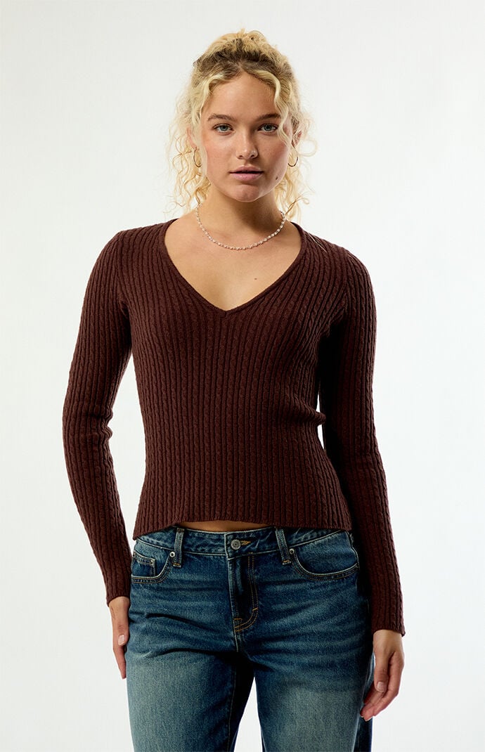 Your Favorite Maple Cable Knit V-Neck Sweater