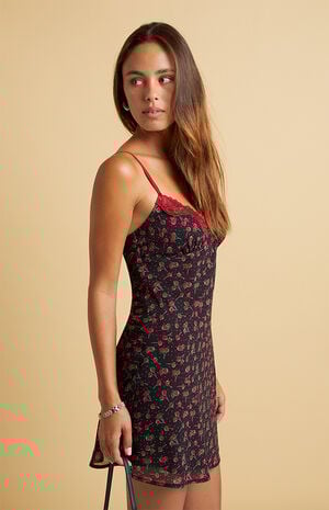 Lace Trim Cherry Slip Dress image number 2