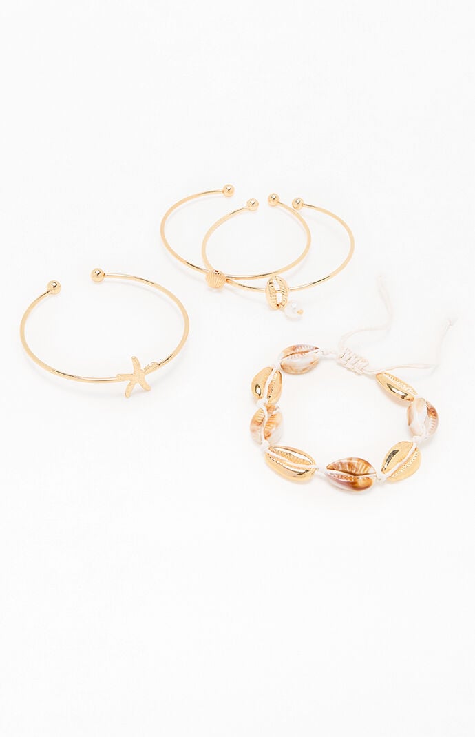 Pacsun 4 Pack Mixed Shell Metal Bracelets