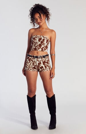 Cow Print Denim Micro Shorts image number 2
