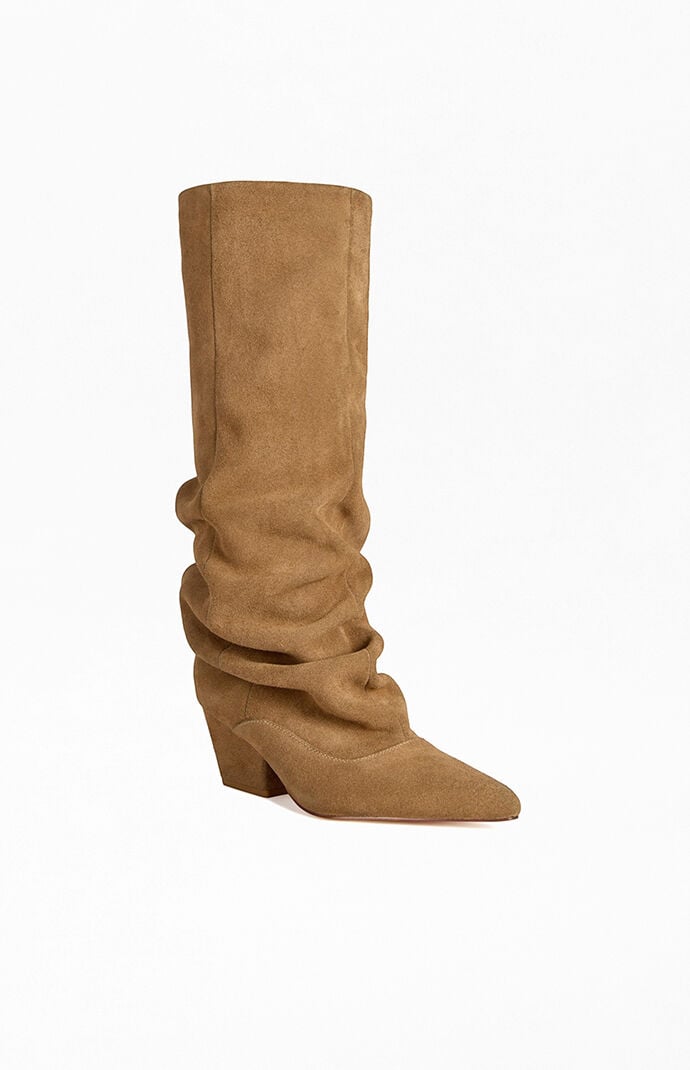 AZALEA WANG Women's Camel Leather Block Boots