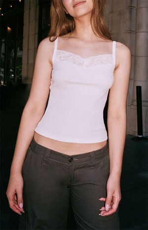 White Arden Lace Trim Tank Top image number 1