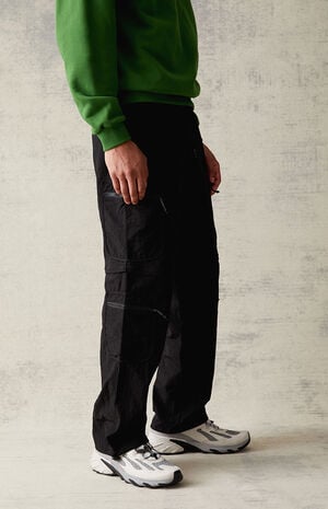 Nylon Black Zip Off Baggy Cargo Pants image number 3