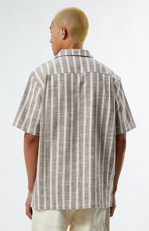 Brown Woven Stripe Camp Shirt image number 3
