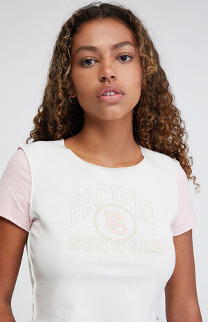 x PacSun Eco White & Pink Raglan T-Shirt image number 2