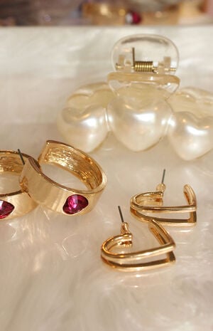 x PacSun Double Heart Hoop Earrings image number 4