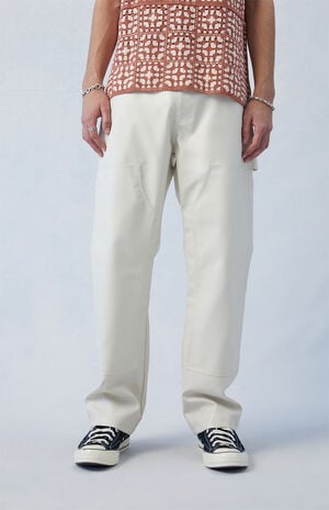 Cream Carpenter Faux Leather Straight Pants