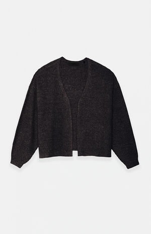 Black Heavy Waffle Knit Cardigan image number 1