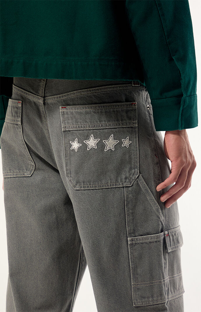 Pacsun Dylan Baggy Jeans Star Embroidered Carpenter Gray | Pacsun