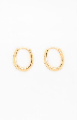 14K Gold Plated Oval Hoop Earrings image number 2