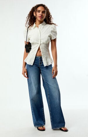 Polka Dot Cinched Button Up Shirt image number 5