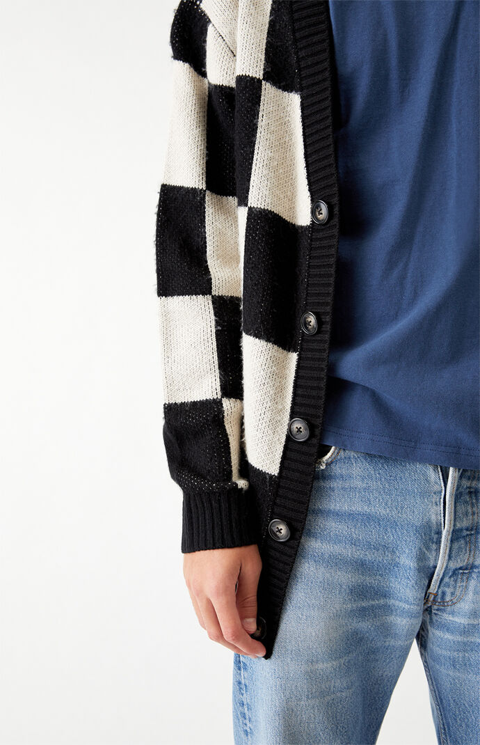 Oversized Mixed Checker Knit Cardigan