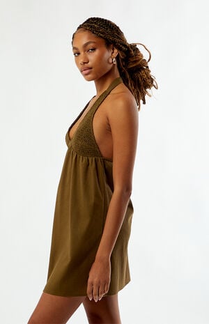 Smocked Halter Linen Mini Dress image number 4