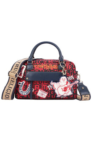 Red Multi Patch Graphic Satchel Bag image number 1