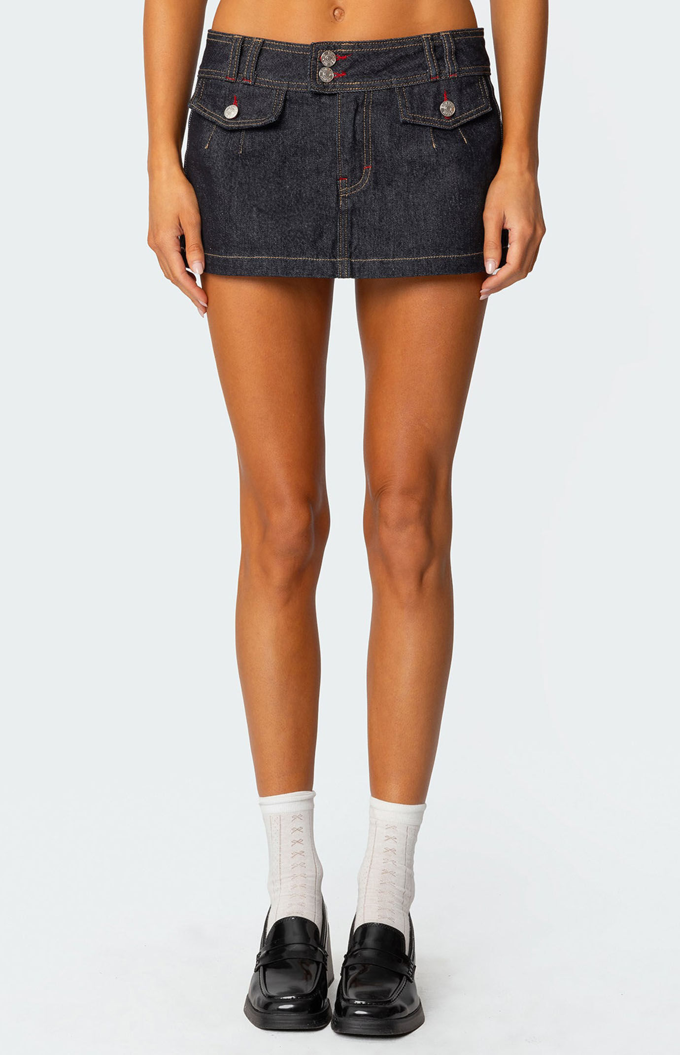【Raucohouse】Denim solid pocket mini skirt Edikted Waverly Denim Mini Skirt - Black Washed Size Large