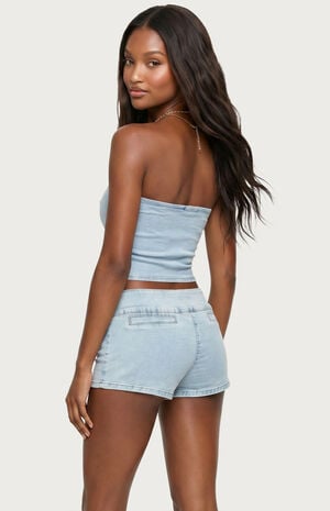 Zaida Asymmetric Denim Strapless Top image number 3