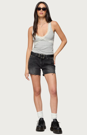 Oriana Contrast Lacey V Neck Top image number 5