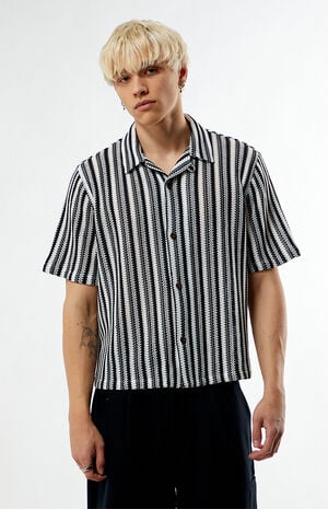 Black Striped Whirl Weave Camp Shirt