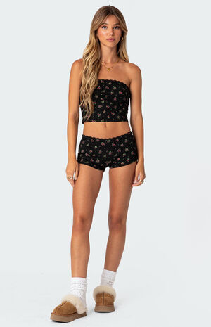 Aislinn Printed Waffle Tube Top image number 1
